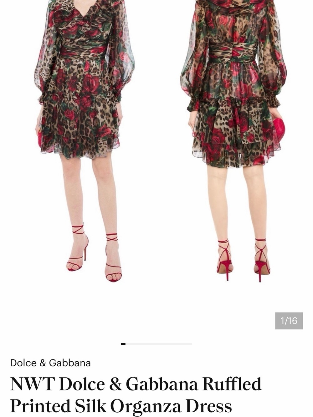 Dolce & Gabbana Red and Green Floral Leopard Silk Mini Dress